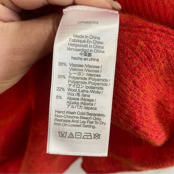 MADEWELL | Red Wool Blend Asherton Waffle Knit Henley v-neck sweater Size S - Picture 5 of 8